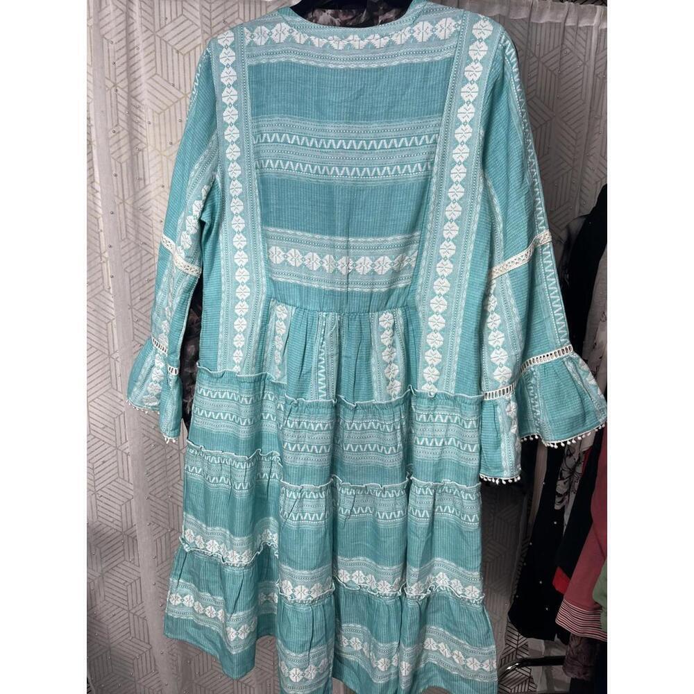 NWT Soft Surroundings Aqua Sea Tiered A Line Boho Midi Dress S MSRP $130